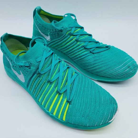 Nike Shoes - Nike Free Transform Flyknit Turquoise and Lime Knit Running Sneakers